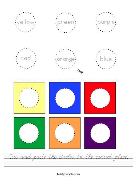 Cut And Paste The Circles In The Correct Place Worksheet Cursive Twisty Noodle