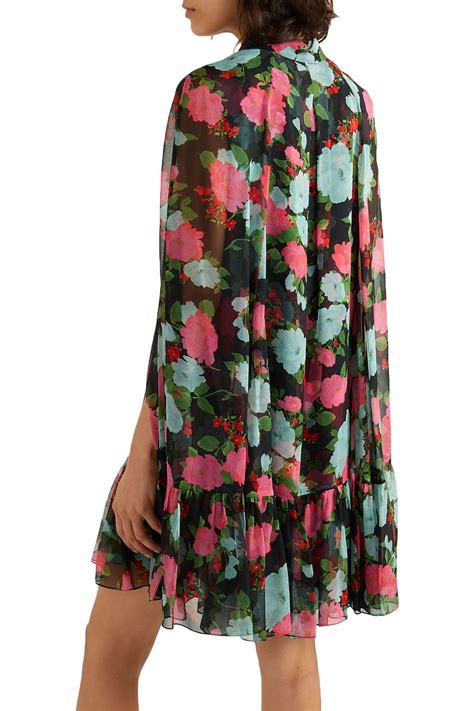 Erdem Constantine Cape Effect Floral Print Silk Chiffon Mini Dress