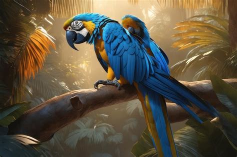 Premium AI Image | Beautiful yellow and blue macaw parrot