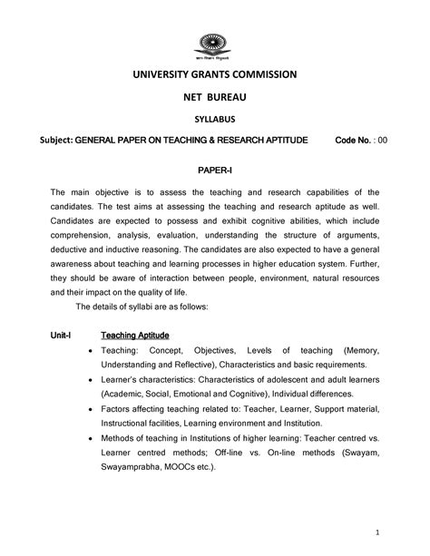 General Ugc Net Paper Syllabus English Hindi New University Grants