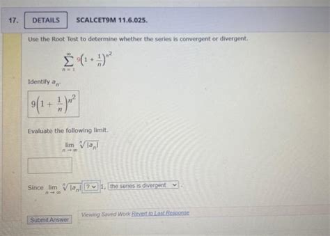 Solved Details Scalcet M Use The Root Test To Chegg