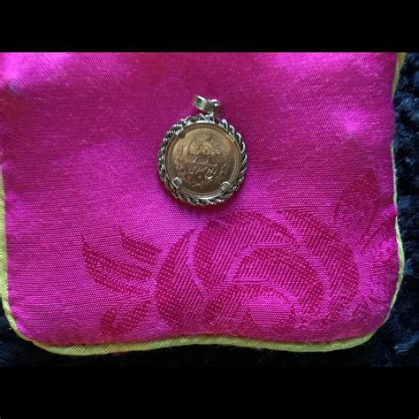 Iran Gold Pahlavi Coin Pendant Gem
