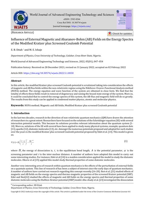 Pdf Influence Of External Magnetic And Aharanov Bohm Ab Fields On