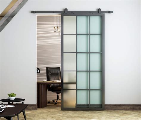 Buy DIYHD 38x84 Black Aluminum Frame Glass Sliding Barn Door Slab