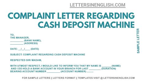 Cash Deposit Machine Complaint Letter Sample Complaint Format Youtube