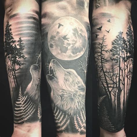 Wolf In The Forest Half Sleeve Tattoo Wolf Forest Half Sleeve