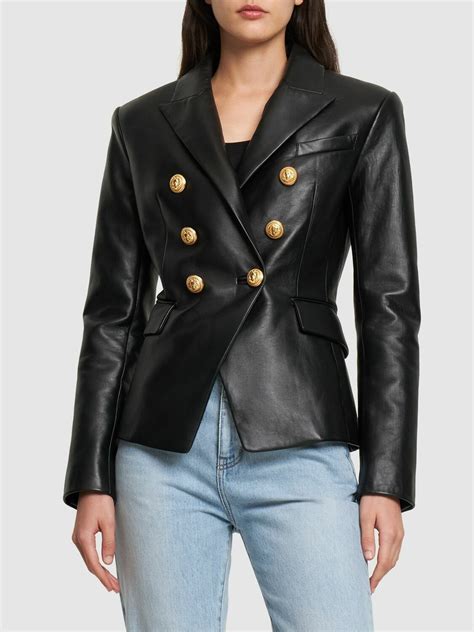 Balmain Double Breasted Leather Jacket Balmain