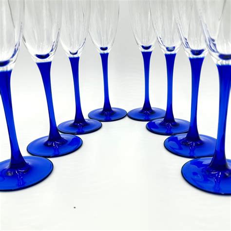 Luminarc Blue Stem Champagne Flutes Cobalt Blue Stemmed Etsy