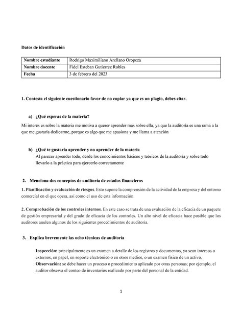 Tarea Clase Apuntes Datos De Identificaci N Contesta El Siguiente