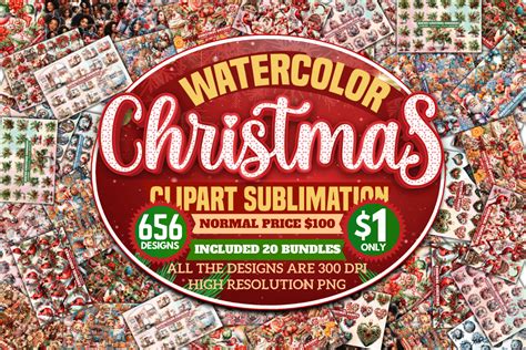 Watercolor Christmas Clipart Sublimation Bundle Bundle Creative Fabrica