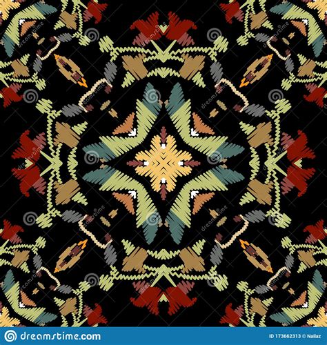 Embroidery Baroque Vector Seamless Pattern Colorful Floral Grunge