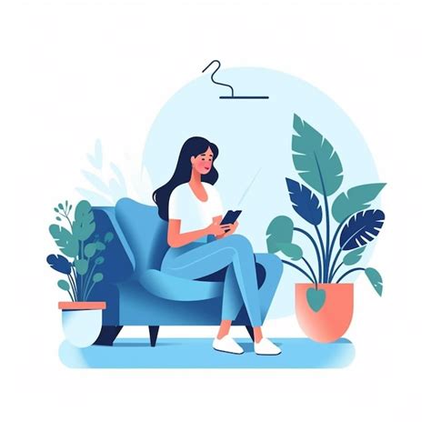 Premium Ai Image A Woman Sitting On A Couch With A Cell Phone In Her Hand Generative Ai