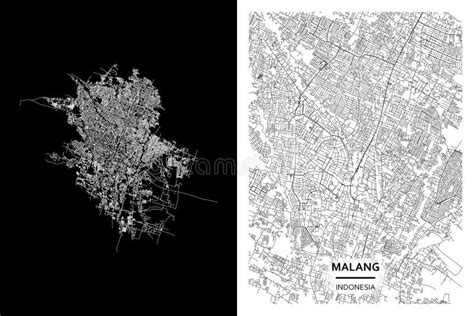 Malang East Java Indonesia Mapa Urbano Centro Para Cartaz Mapa Do