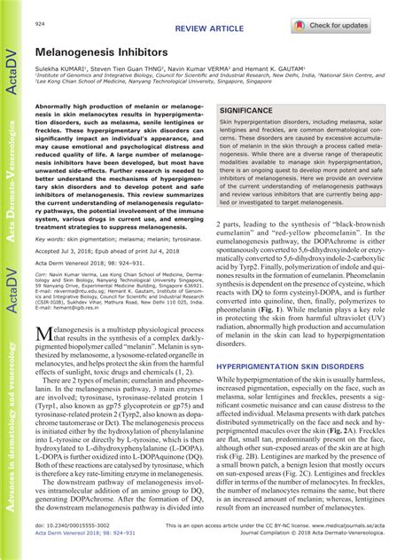 (PDF) Melanogenesis Inhibitors