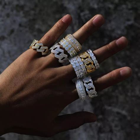 Fine Jewelry Iced Out Hip Hop Cuban Link Ring Gold Plated 925 Sterling