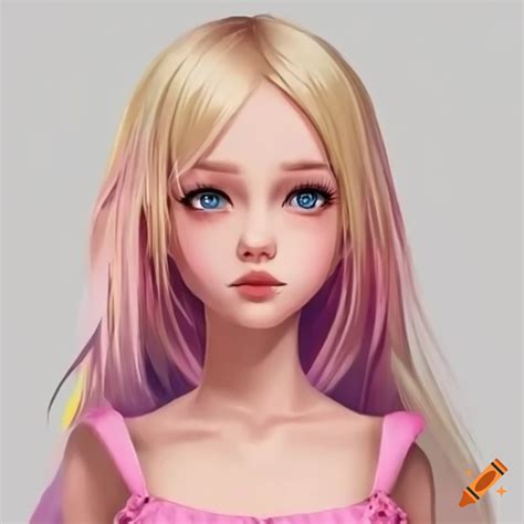 Illustration Of A Simple Style Blonde Girl In A Pink Dress On Craiyon