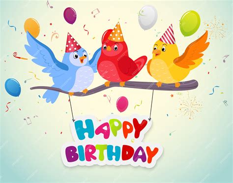 Premium Vector Birthday Celebration With Cute Birds