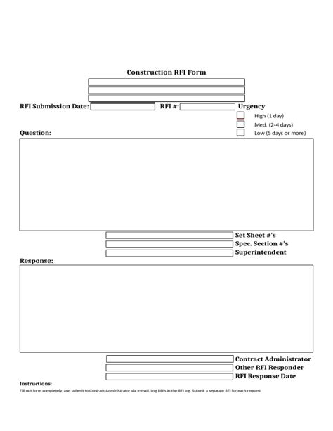 Construction Rfi Templates Word Excel Fomats