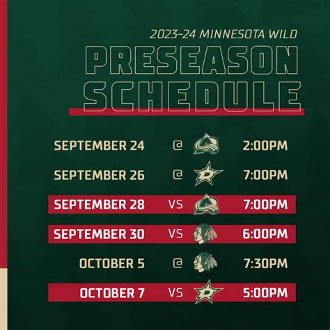 Minnesota Wild Schedule 2023-24