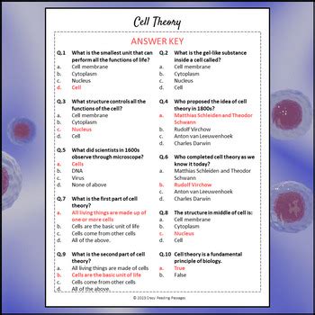 Cell Theory Reading Comprehension Passage And Questions Printable Pdf