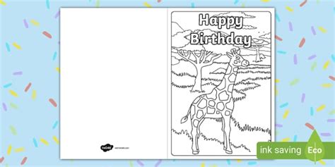 Free Giraffe Birthday Card Colouring Profesor Hizo