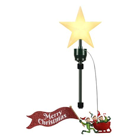 Animated Sleigh Tree Topper With Banner Elves Mr Christmas