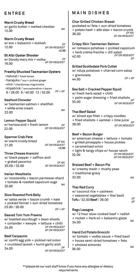 A La Carte - Gluten + Dairy Free Options — ST. ALBI