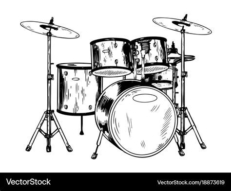 Drum Set Engraving Royalty Free Vector Image Vectorstock