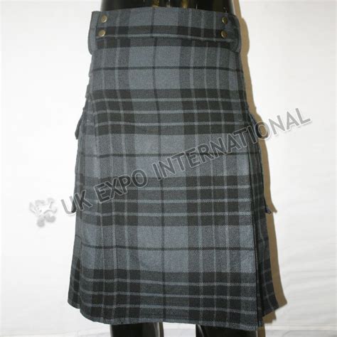 Black Gray Tartan Utility Kilt Tartan Cargo Style Kilt Utility Kilt