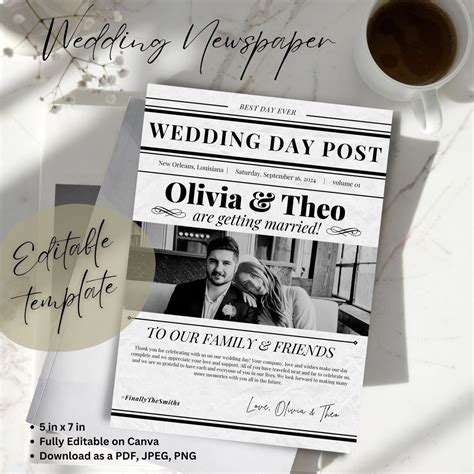 Wedding Day Post Newspaperwedding Editable Templateunique Wedding