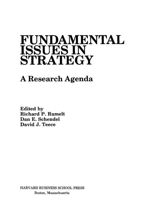 PDF Fundamental Issues In Strategy A Research Agenda