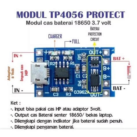 Jual Modul Cas Baterai Lithium 18650 Micro Usb Tp4056 Charging Charge