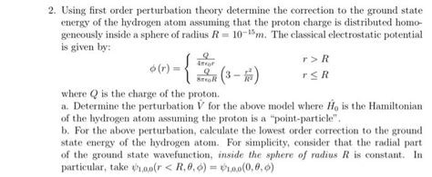 Solved Using First Order Perturbation Theory Determine The