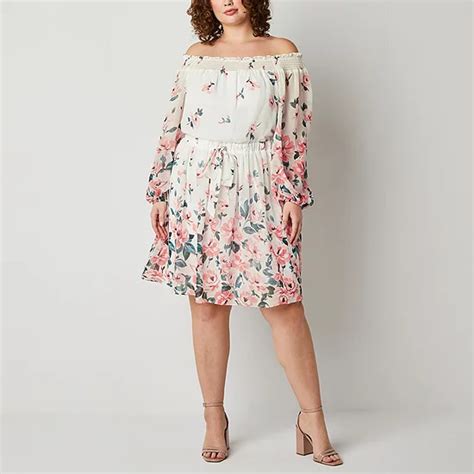 Premier Amour Floral Womens Plus Long Sleeve Fit Flare Dress Color