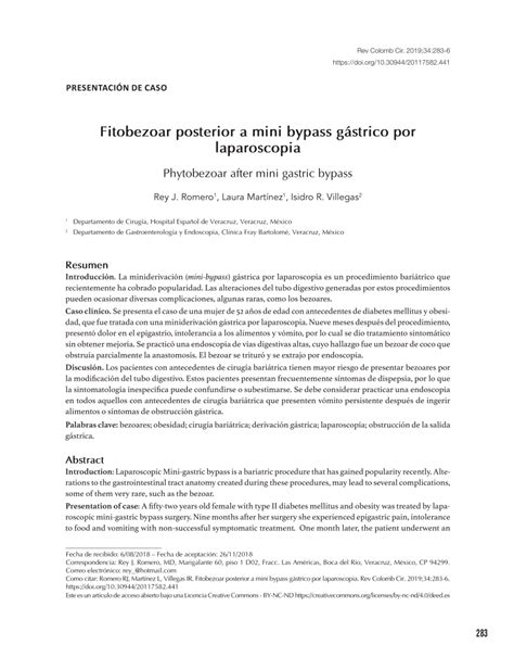 Pdf Fitobezoar Posterior A Mini Bypass Gástrico Por Laparoscopia