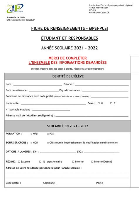 Pdf Fiche De Renseignements Mpsi Pcsi Tudiant Et Dokumen Tips