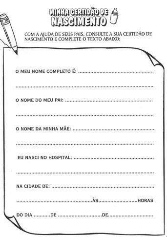Atividade Certidão De Nascimento - Atividade sobre identidade - certidão de nascimento | Atividade sobre ...