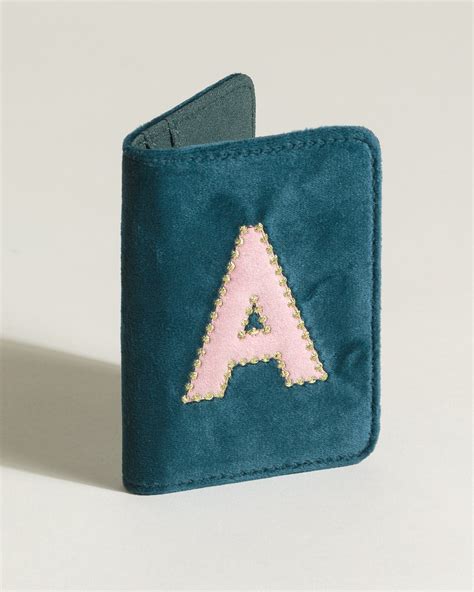 Alphabet Initial Teal Velvet Travel Card Holder Oliver Bonas