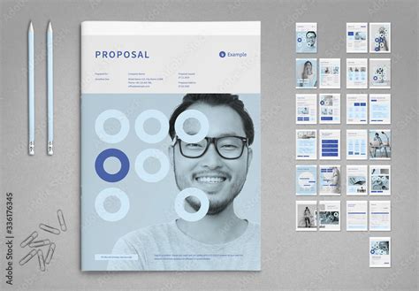 Agency Proposal Layout In Pale Blue And Light Gray Stock Template Adobe Stock