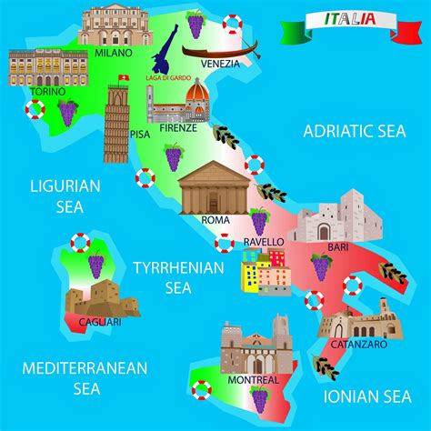 Italy Map of Major Sights and Attractions - OrangeSmile.com