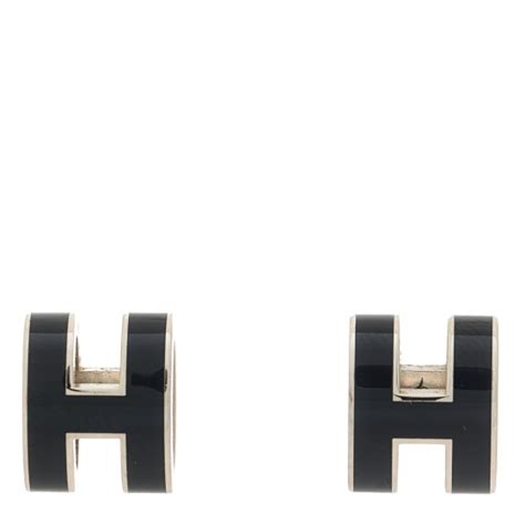 Hermes Palladium Lacquered Mini Pop H Earrings Black 1388929 Fashionphile