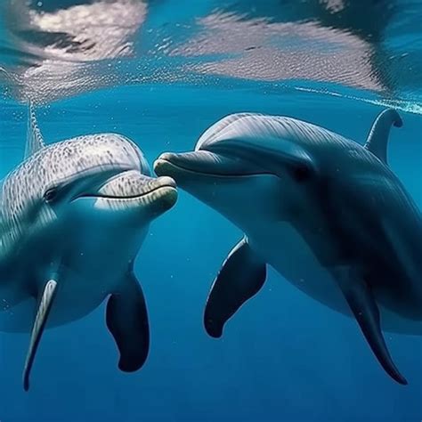 Premium Photo Two Dolphins Are Kissing In The Water With The Word