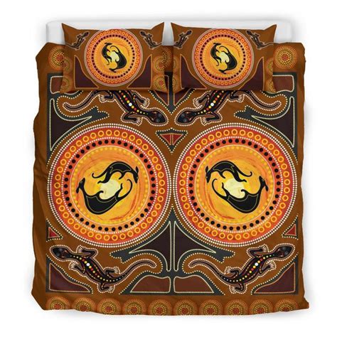 AIO Pride Aboriginal 3 Piece Duvet Cover Set Kangaroo And Lizard With