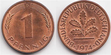 BRD 1 Pfennig 1974 D Stahl kupferplattiert prägefrisch MA Shops