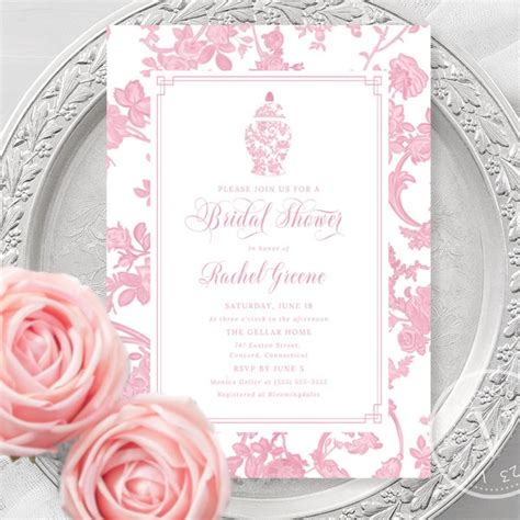 Pink Chinoiserie Wedding Invitations Etsy