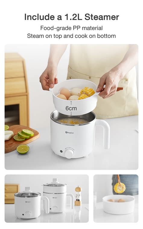 Simplus Electric Cooking Pot L Mini Multi Function Adjustable Levels Hot Pot Simmer Soup