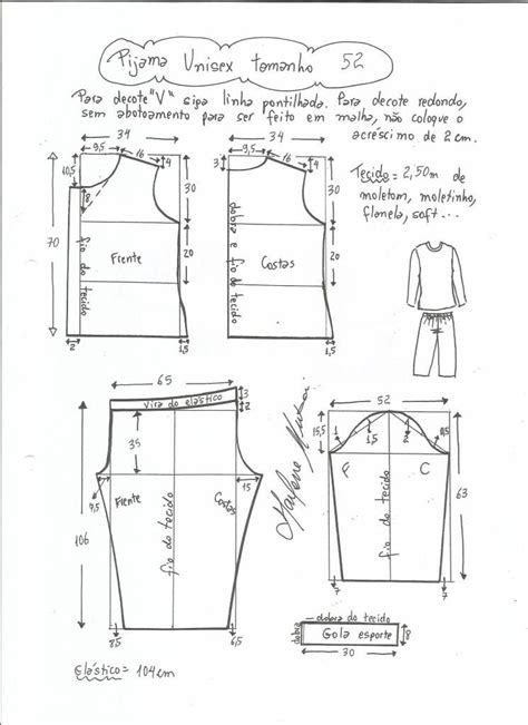 Esquema De Modelagem De Pijama Unisex Tamanho Patr N De Pijama