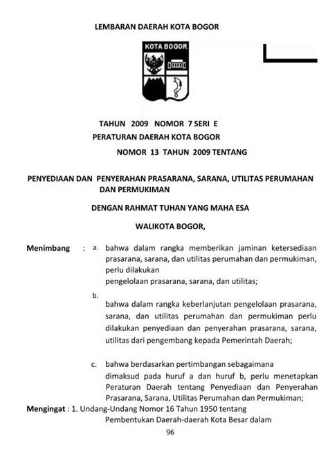 Pdf Lembaran Daerah Kota Bogor Prasarana Adalah Kelengkapan Dasar