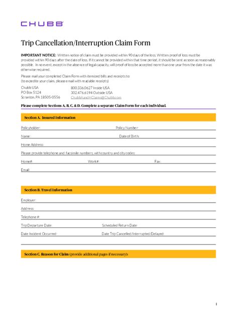 Fillable Online Trip Cancellation Interruption Claim Form Fax Email