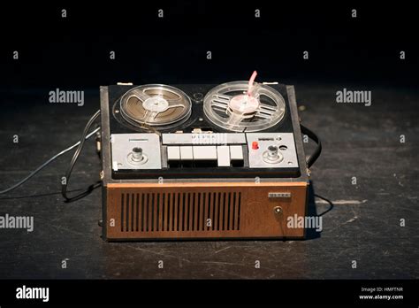 Old Fashioned Wooden Reel To Reel Tape Machine For Recording Sound Or